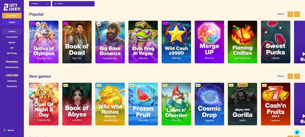 lets lucky slots section